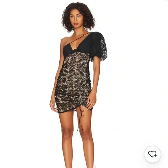 For love & Lemons Halle black lace on shoulder mini dress